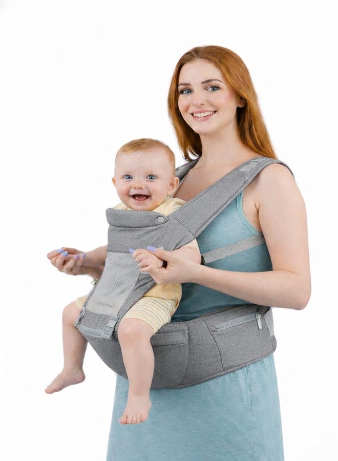 hierax Baby Carrier Bag with Hip Seat, Ergonomic Design with Breathable Mesh Panels, Multiple Carrying Positions, Leather Gray (Leather Gray) - Image 1