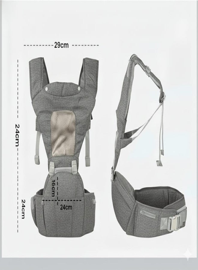 hierax Baby Carrier Bag with Hip Seat, Ergonomic Design with Breathable Mesh Panels, Multiple Carrying Positions, Leather Gray (Leather Gray) - Image 2