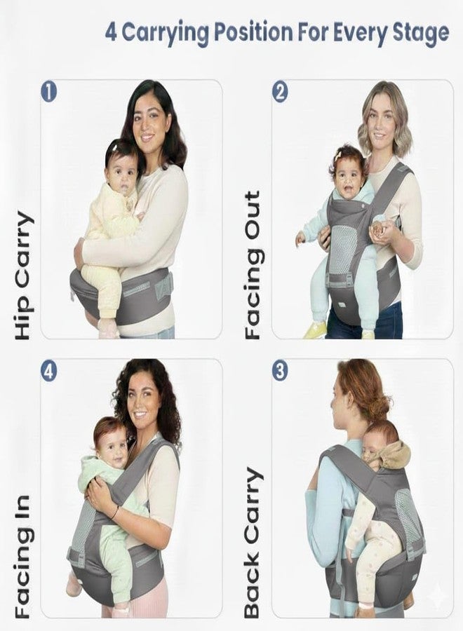 hierax Baby Carrier Bag with Hip Seat, Ergonomic Design with Breathable Mesh Panels, Multiple Carrying Positions, Leather Gray (Leather Gray) - Image 5