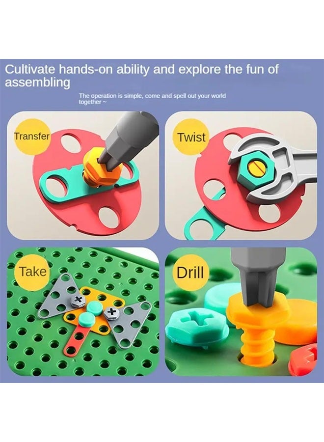 450Pcs Creative Mosaic Drill Set Toys for Boys Girls | Stem Drill Toy | Pretend Electric Drill Screw Engineering Puzzle Kit for Age 3-10 Years | DIY Learning Building Play Set - Image 5