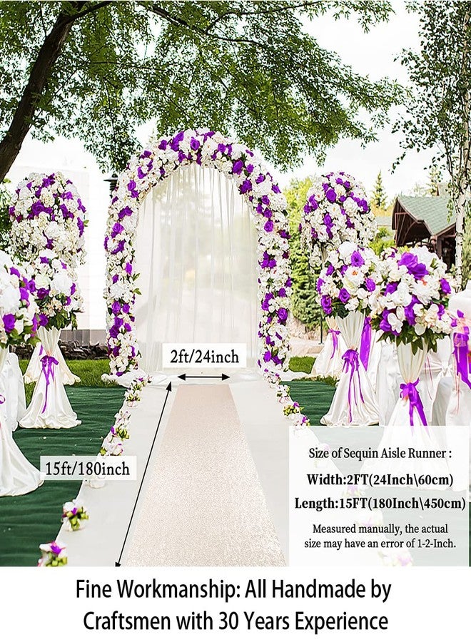 شيدياني سجادة ممر مزينة بالترتر من شيدياني، لون عاجي، مقاس 2 قدم × 15 قدم، لحفلات الزفاف - Image 2