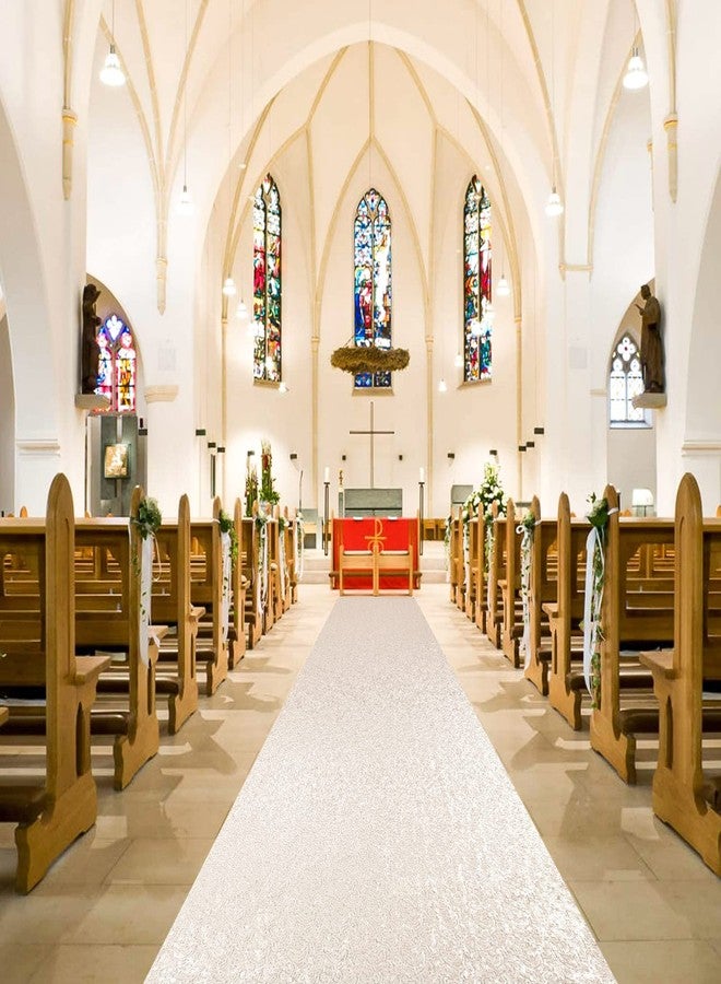 شيدياني سجادة ممر مزينة بالترتر من شيدياني، لون عاجي، مقاس 2 قدم × 15 قدم، لحفلات الزفاف - Image 1