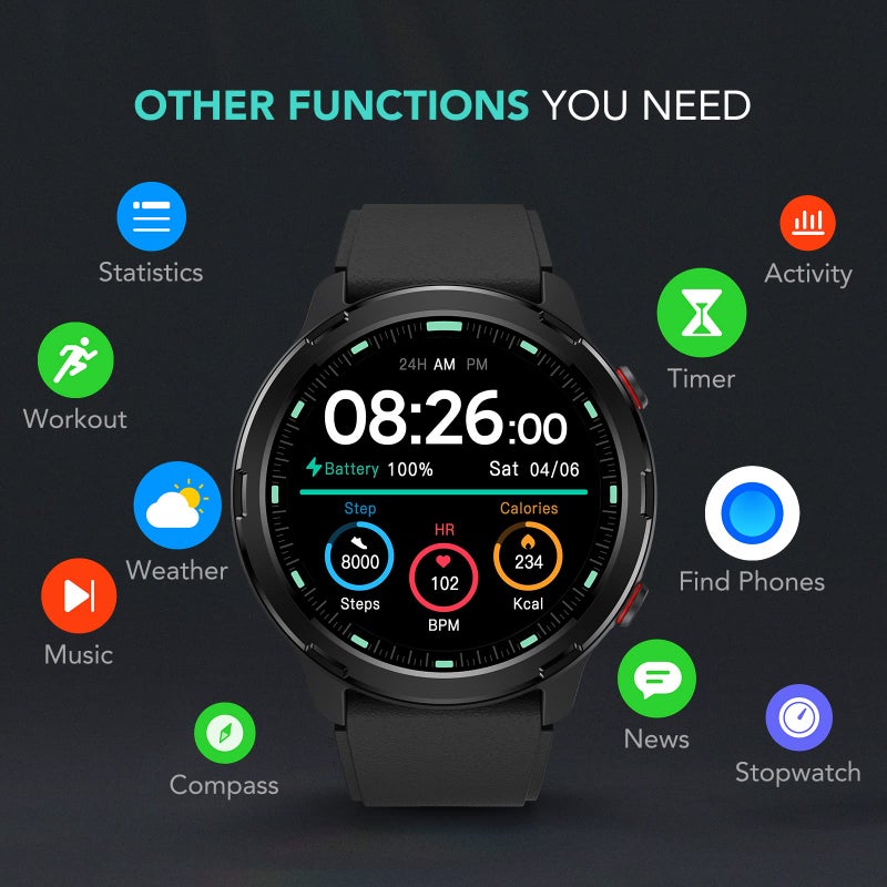 SKG Smart Watch,Rugged Outdoor Watch with GPS, Fitness Tracker with Heart Rate, SpO2, Sleep Monitor, IP68 Waterproof, Multi-Sports, 3-Axis Compass,Blood Oxygen,''1.32''Screen Android iOS,Gift,V9C - Image 4