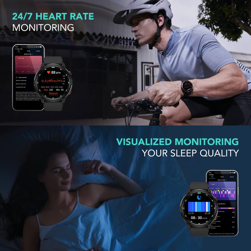 SKG Smart Watch,Rugged Outdoor Watch with GPS, Fitness Tracker with Heart Rate, SpO2, Sleep Monitor, IP68 Waterproof, Multi-Sports, 3-Axis Compass,Blood Oxygen,''1.32''Screen Android iOS,Gift,V9C - Image 3