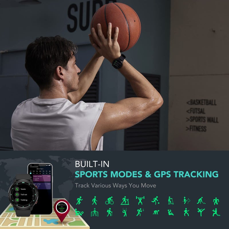 SKG Smart Watch,Rugged Outdoor Watch with GPS, Fitness Tracker with Heart Rate, SpO2, Sleep Monitor, IP68 Waterproof, Multi-Sports, 3-Axis Compass,Blood Oxygen,''1.32''Screen Android iOS,Gift,V9C - Image 2
