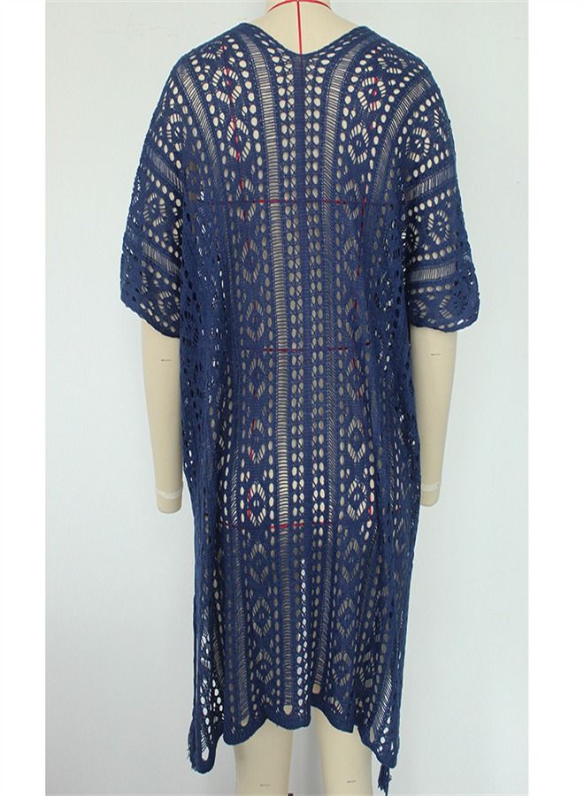 Loquat Solid Loose Beach Dress Navy Blue  - Image 2