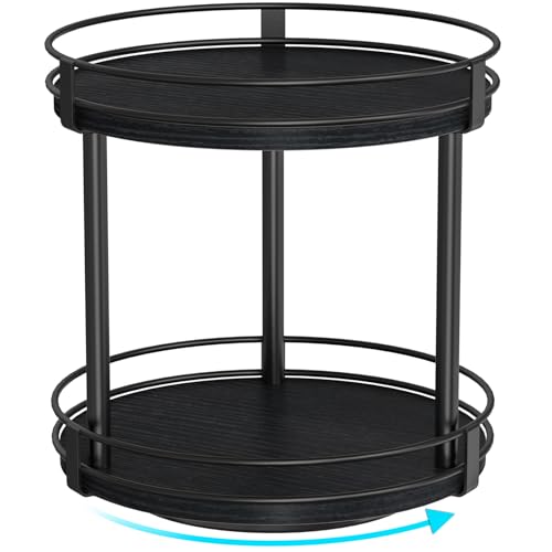 Snughome Lazy Susan Spice Rack 2 Tier Rotating Spice Rack Wood Lazy Susan Organizer for Cabinet Black Kitchen Counter Shelf 102 x 102 x 104 - Image 1