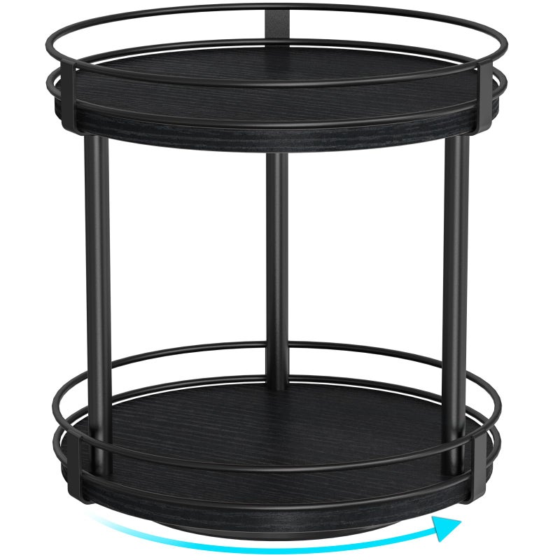 Snughome Lazy Susan Spice Rack 2 Tier Rotating Spice Rack Wood Lazy Susan Organizer for Cabinet Black Kitchen Counter Shelf 102 x 102 x 104 - Image 2
