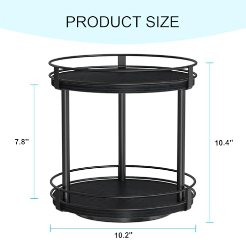 Snughome Lazy Susan Spice Rack 2 Tier Rotating Spice Rack Wood Lazy Susan Organizer for Cabinet Black Kitchen Counter Shelf 102 x 102 x 104 - Image 3