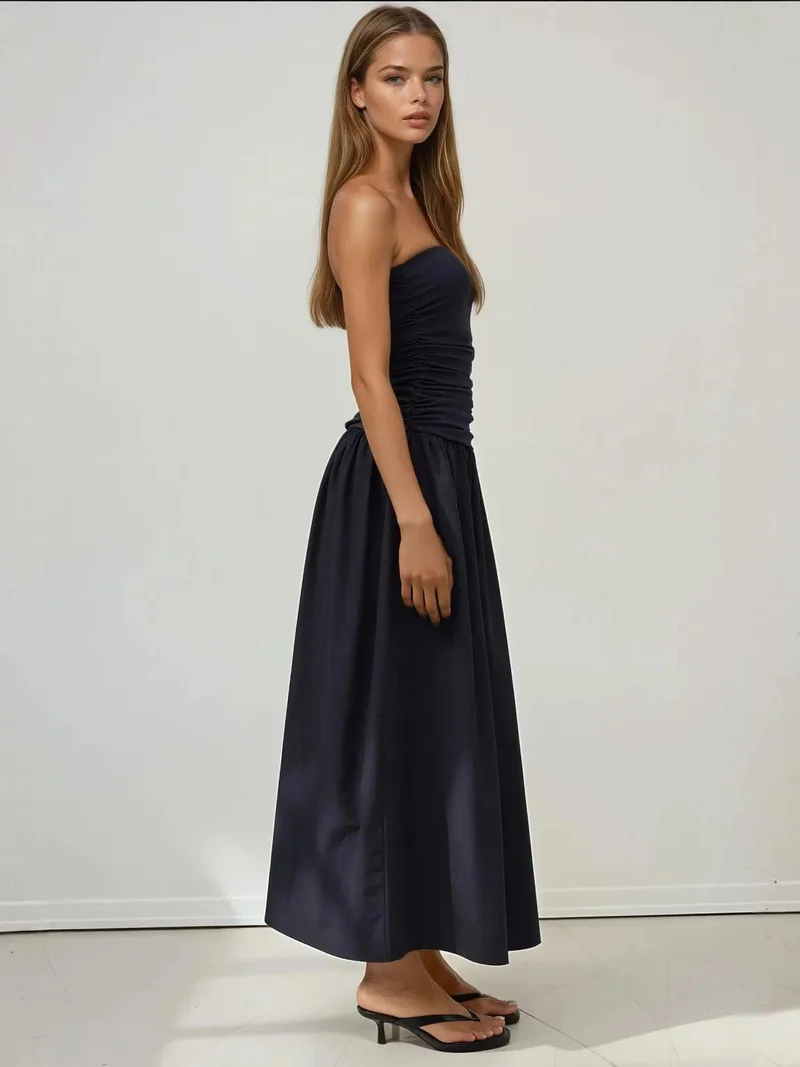 HICCUP Navy Blue Strapless Maxi Dress Detail for Women | Best Price UAE