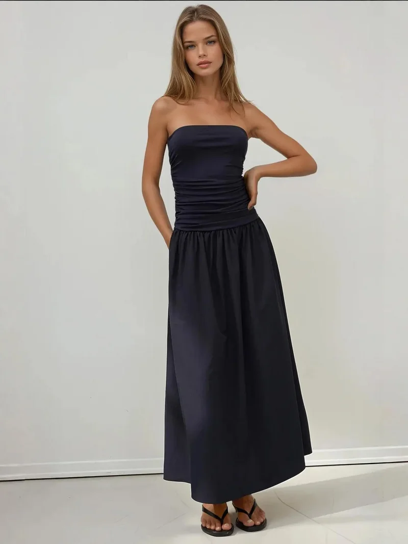 HICCUP Navy Blue Strapless Maxi Dress Detail for Women | Best Price UAE
