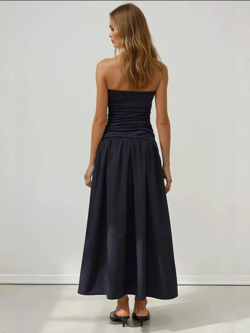 HICCUP Navy Blue Strapless Maxi Dress Detail for Women | Best Price UAE