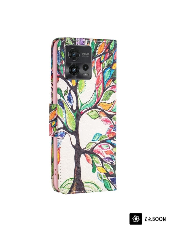 Green Tiger - For Motorola Moto G72 Drawing Pattern Leather Phone Case(Tree Life) - Image 1