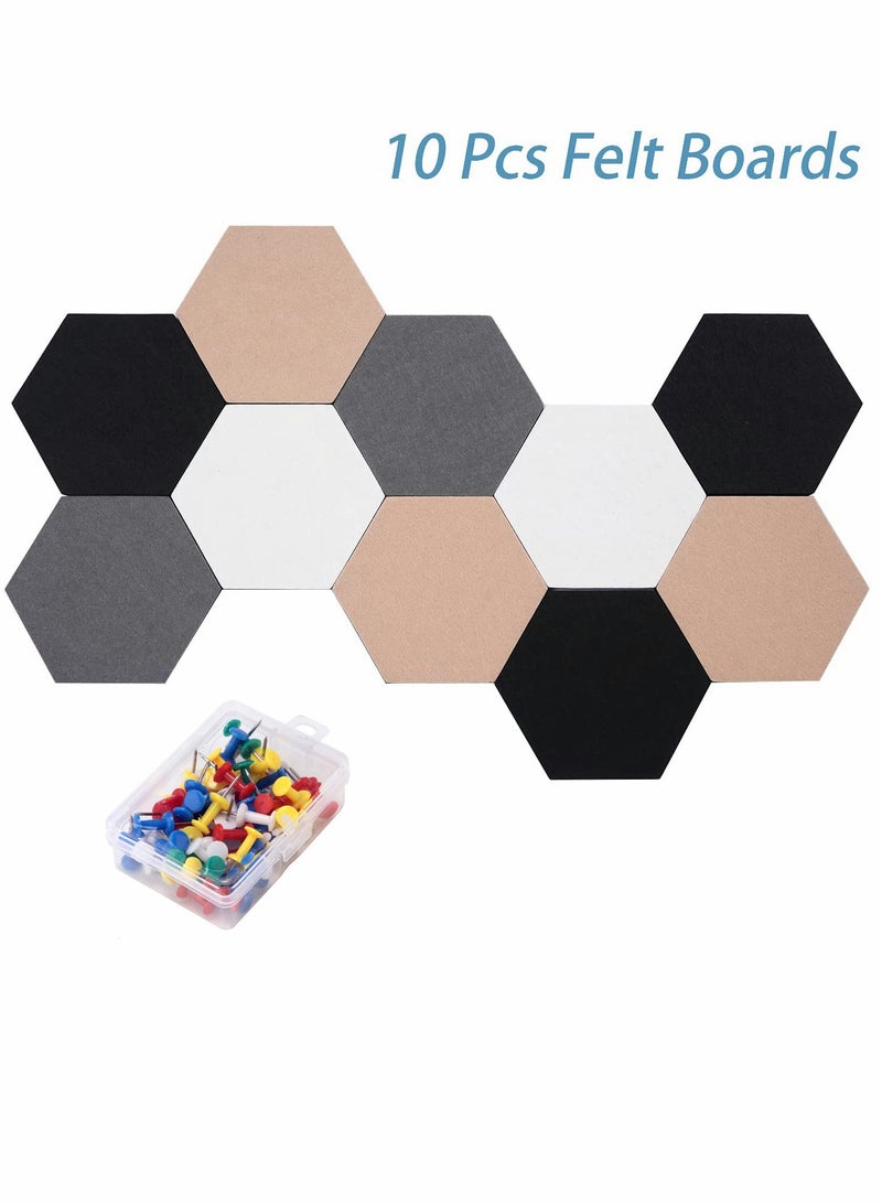 Self Adhesive Bulletin Boards 10Pcs 15cm Hexagon Self Adhesive Felt Board Tiles with Push Pins Hexagon Bulletin Board for Walls Felt Cork Pin Board for Pictures Photos Memos - Image 2