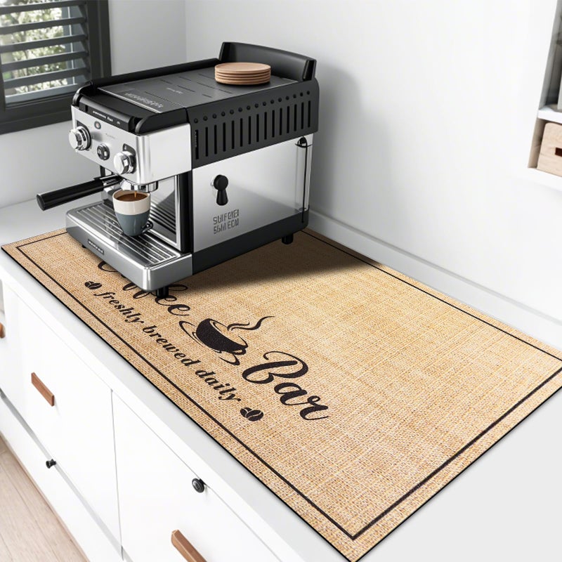 CooRug Absorbent Coffee Mat Fashion Dish Drying Mat for Kitchen Counter Coffee Bar Accessories Espresso Machine Dish Rack 17 x 32 Beige