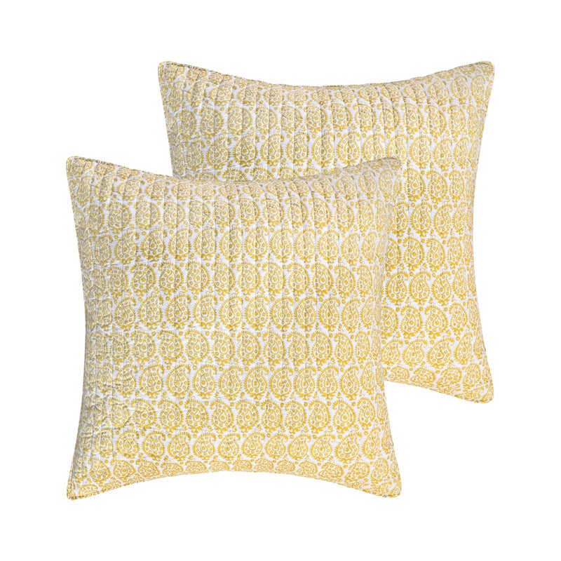 Levtex home  St Claire  Quilted Euro Shams Set of Two 26 x 26 in  Paisley  Yellow and White  Cotton Fabric