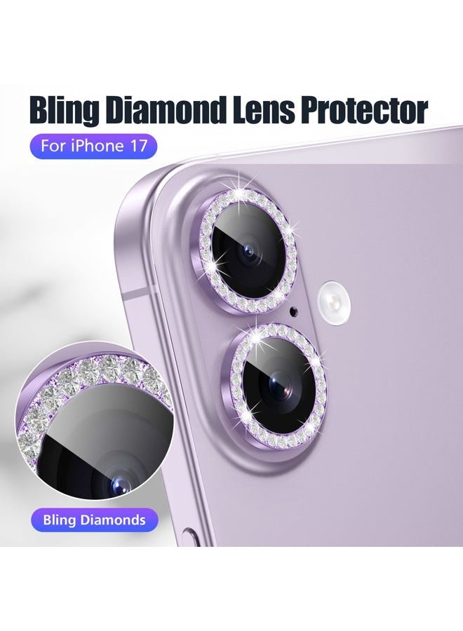AGVEE 3+3 6 Pack for iPhone 17 6.3" Camera Lens Protector, Bling Diamond & Bling Glitter Metal Ring 9H Tempered HD Glass Camera Cover Film, Bling-Purple - Image 4