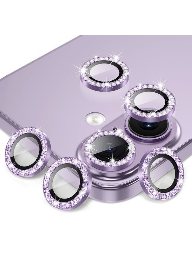 AGVEE 3+3 6 Pack for iPhone 17 6.3" Camera Lens Protector, Bling Diamond & Bling Glitter Metal Ring 9H Tempered HD Glass Camera Cover Film, Bling-Purple - Image 1
