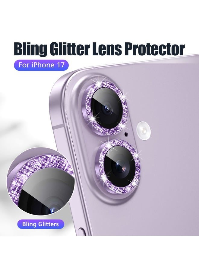 AGVEE 3+3 6 Pack for iPhone 17 6.3" Camera Lens Protector, Bling Diamond & Bling Glitter Metal Ring 9H Tempered HD Glass Camera Cover Film, Bling-Purple - Image 5