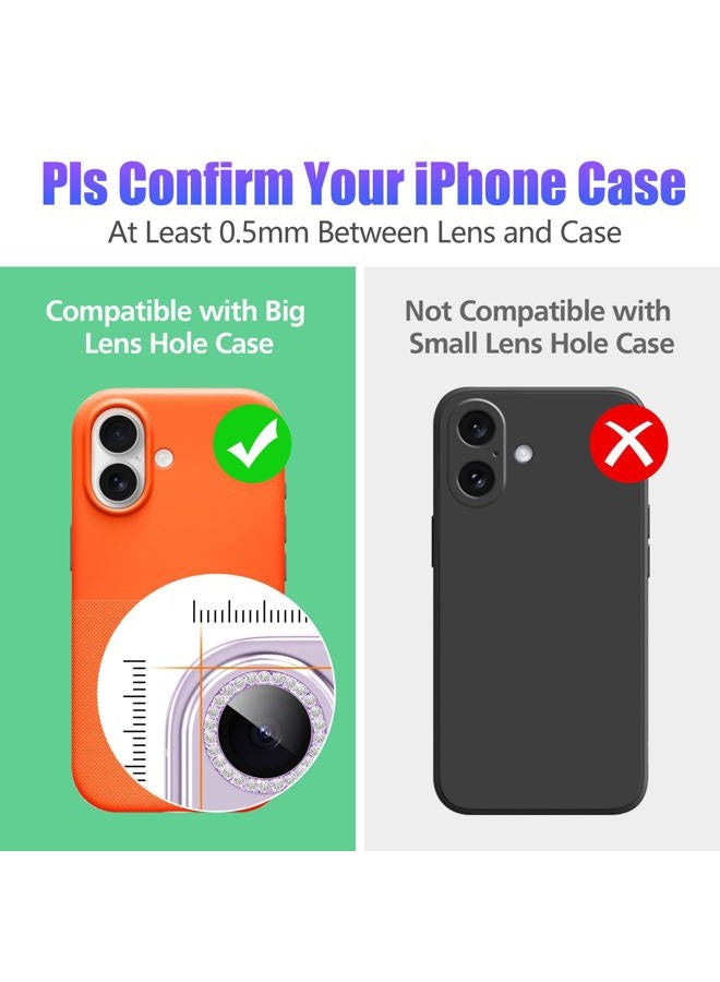 AGVEE 3+3 6 Pack for iPhone 17 6.3" Camera Lens Protector, Bling Diamond & Bling Glitter Metal Ring 9H Tempered HD Glass Camera Cover Film, Bling-Purple - Image 3