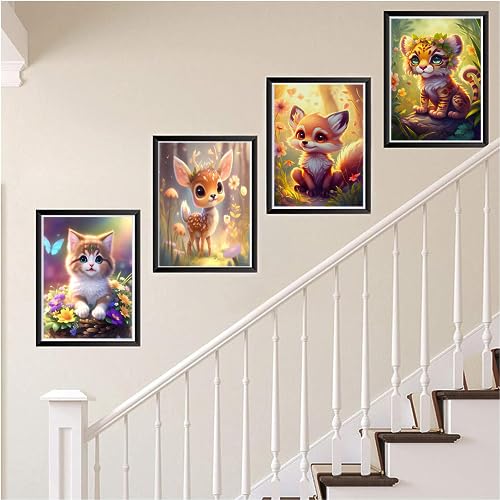 Meothan Diamond Art Kits for Adults - 4 Pack Animals Diamond Painting Kits for Adults, 5D Round Full Drill Gem Art Paint by Diamonds Pictures DIY Crafts Kits 9.8 x 13.8 inch (Cat Fox Deer and Tiger) - Image 2