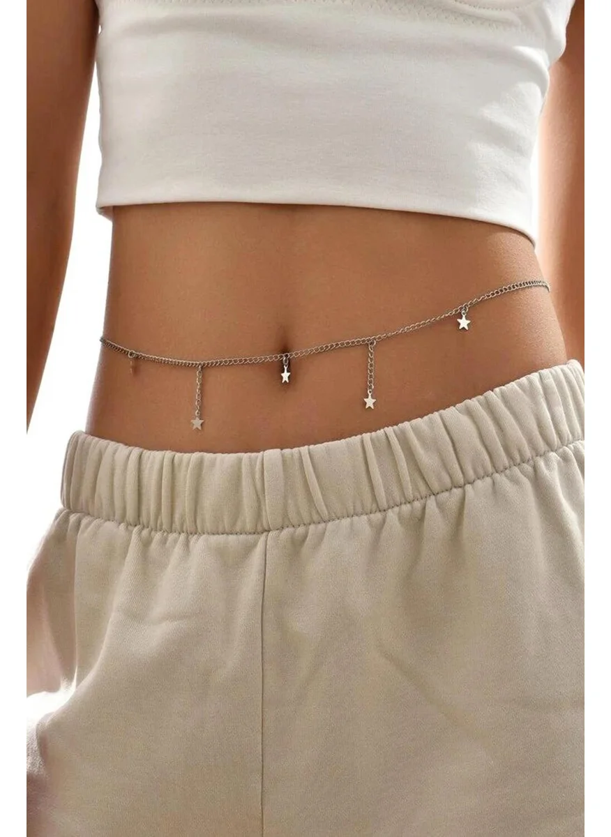 Bahels Silver Color Star Detailed Waist Chain