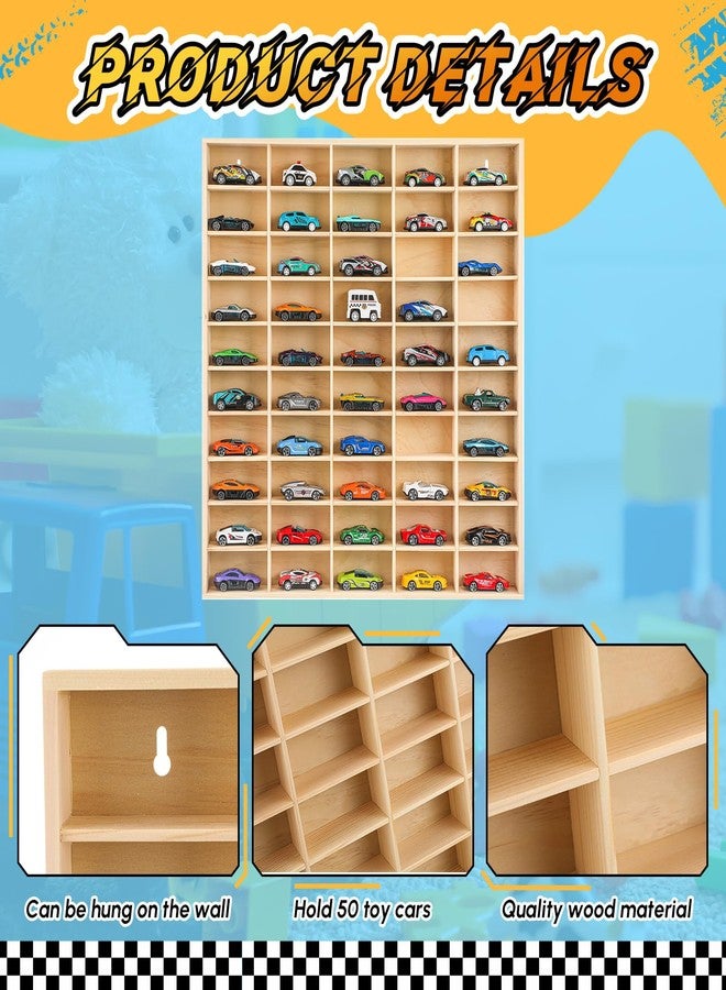 Seenelling علبة عرض سيارات نموذجية مصبوبة من المعدن من سينيلينج، 50 مساحة، بمقياس 1/64، مصنوعة من الخشب، تُثبت على الحائط، لتنظيم وتخزين ألعاب السيارات والعجلات والمقتنيات. - Image 3