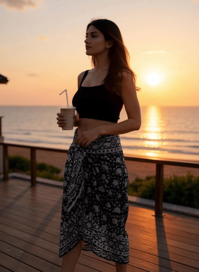 Third Eye Export Hand Block Printed Cotton Sarong Wraps for Women – Lightweight Beach Swimsuit Cover Up, One Size Pareo 73 x 44 In, Black Floral Print, One size - Image 5