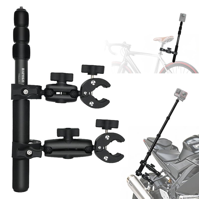 HAFOKO Motorcycle Camera Mount Kit Compatible for Insta360 X5X Motorbike Double Clamps Handlebar Holder with 43 Invisible Selfie Stick Compatible for DJI Osmo Nano Action Camera for UTVs Boat Vlog - Image 2