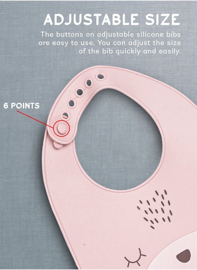 BAYBEE - Baybee Baby Silicone Waterproof Bibs for New Born with Pocket & 6 Adjustable Neckline Buttons | Baby Feeding Bib for infants with Reusable, Easy Cleaning Bibs for Boys Girls 6 - 12 months (Pink) - Image 1