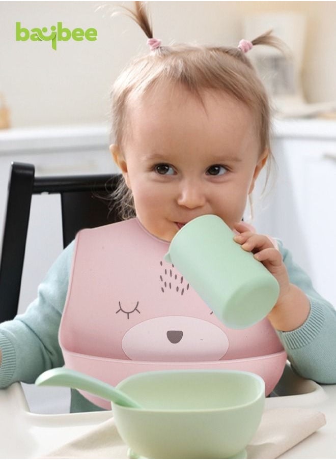 BAYBEE - Baybee Baby Silicone Waterproof Bibs for New Born with Pocket & 6 Adjustable Neckline Buttons | Baby Feeding Bib for infants with Reusable, Easy Cleaning Bibs for Boys Girls 6 - 12 months (Pink) - Image 1