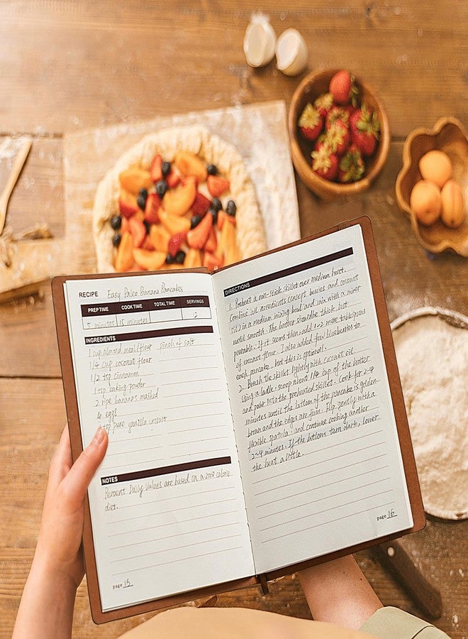 Dahey Recipe Book to Write in Your Own Recipes, Blank Hardcover Cookbook with Pocket, Personalized Family Recipe Journal Notebook to Organize Recipes for Men, Leather Cover and 80 Recipes, Brown - Image 3