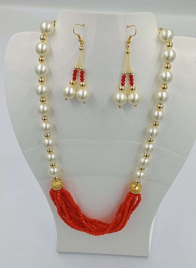 Faux Pearl Inlaid Necklace and Earrings 2-piece Fashion Jewelry Set for Women and Girls  - Image 3