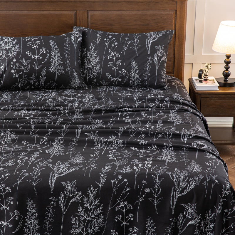 HYPREST Grey Black Sheets King,Deep Pocket Sheets, 1800 Thread Count Pattrn Bed Sheets Soft Breathable Cute Printed Boho Farmhouse Bed Sheets, Oeko-Tex Certificated- Up to 18 Inch - Image 4