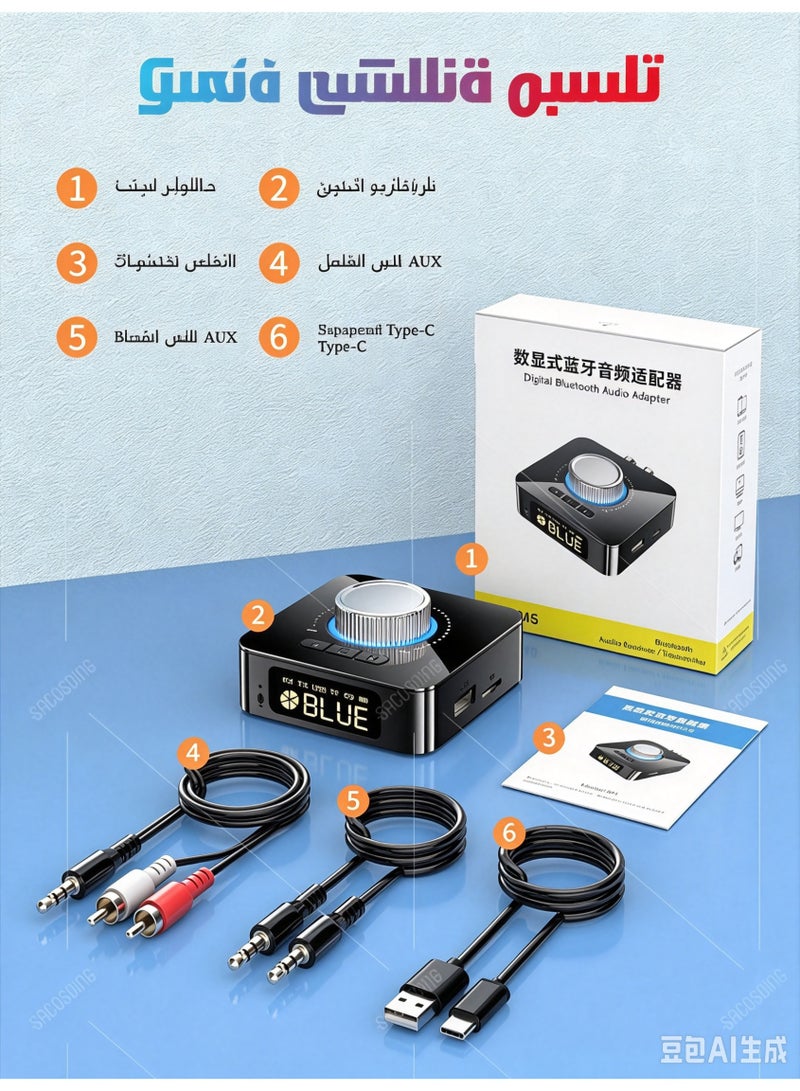 Bluetooth 6.0 Audio Receiver Transmitter Wireless Adapter with AUX RCA USB TF Card Playback - Image 3