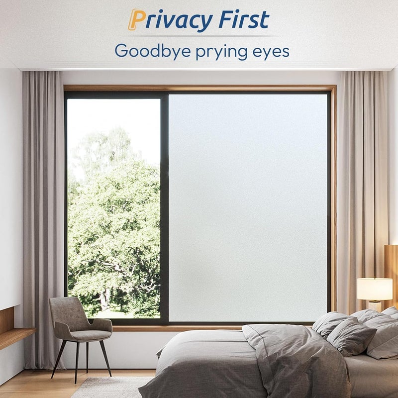 Rabbitgoo Window Privacy Film, Frosted Glass Window Clings, Static Cling UV Heat Blocking Door Stickers for Home Bathroom, Removable Indoor Decal Coverings Day and Night, Pure, 11.8 x 118.1 Inches - Image 2
