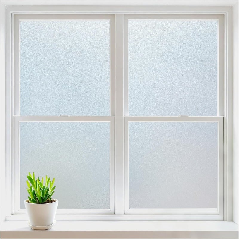 Rabbitgoo Window Privacy Film, Frosted Glass Window Clings, Static Cling UV Heat Blocking Door Stickers for Home Bathroom, Removable Indoor Decal Coverings Day and Night, Pure, 11.8 x 118.1 Inches - Image 1