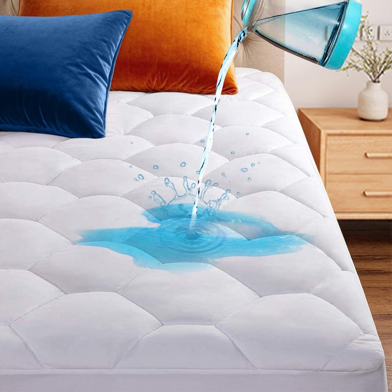 Queen Quilted Waterproof Mattress Pad CoverSoft Mattress Pad Cover Waterproof Mattress Protector Stretches up to 16 Deep PocketHollow Alternative FillingCooling Mattress Topper