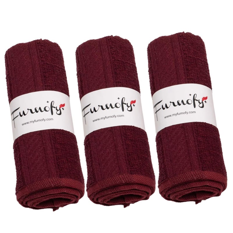 Furnofy 450 GSM Hand Towel Set of 3 Soft Absorbent Quick Dry Towel for Gym Home Kitchen Pool Travel 40x60 cm Maroon - Image 1