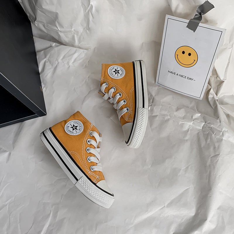Children'S High-Top Canvas Shoes 2025 Winter New Style Boys And Girls Small, Medium And Large Kids Korean Style Student Sneakers Parent-Child Couple Shoes - Image 1