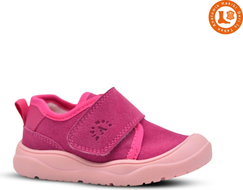 Kids A More Wide Single Velcro Plush Furry Anatomical Baby Girl Shoes Fuchsia  - Image 1
