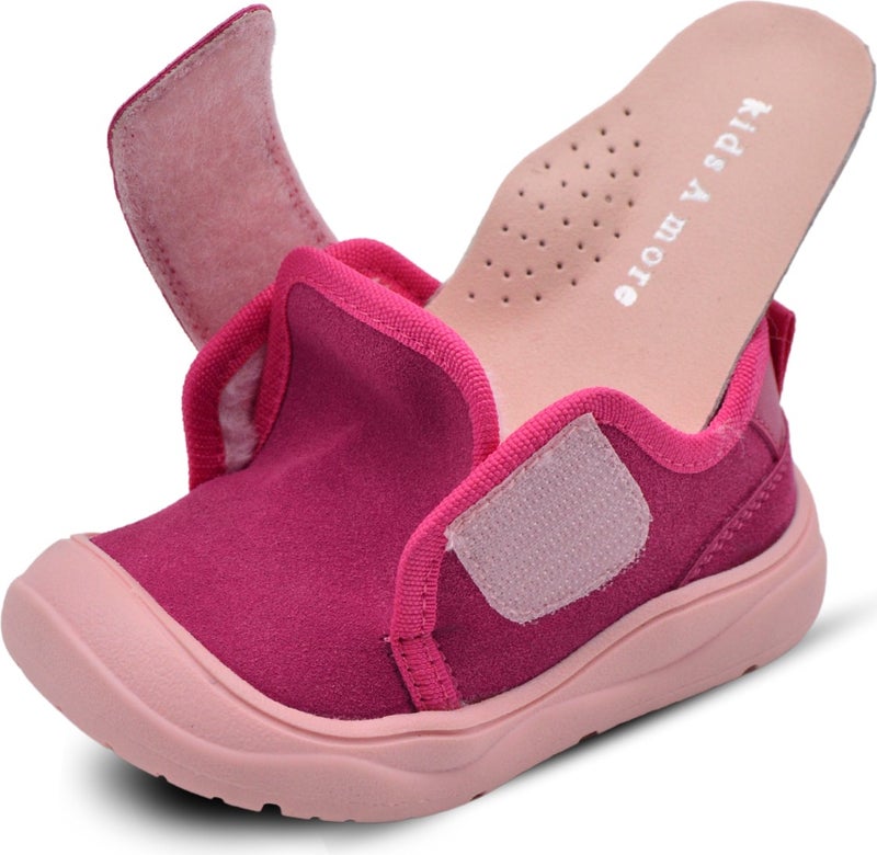 Kids A More Wide Single Velcro Plush Furry Anatomical Baby Girl Shoes Fuchsia  - Image 4