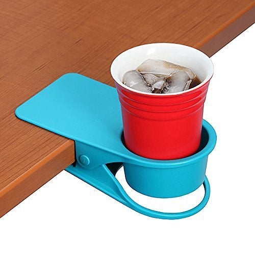 Twinsisi Drinking Cup Holder Home Office Table Desk Side Huge Clip for Water Drink Beverage Soda Coffee Mug Holder Blue