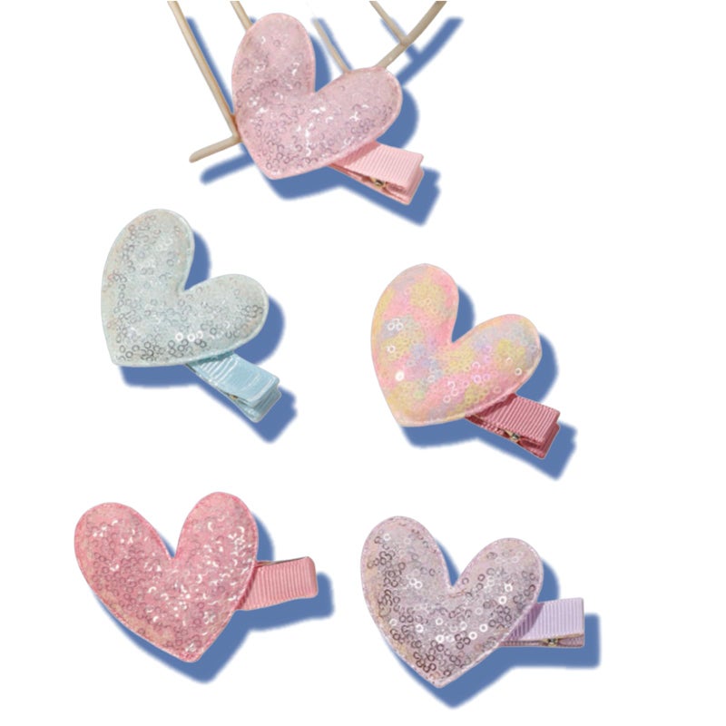 YYKITCHEN 5pc Cute Valentine's Heart Hair Clips Glitter Heart Shaped Hair Barrettes Snap Hairpins for Little Baby, Teen, Toddler Girls, Kids Small Love-Themed Hair Accessories Gift (B) - Image 1