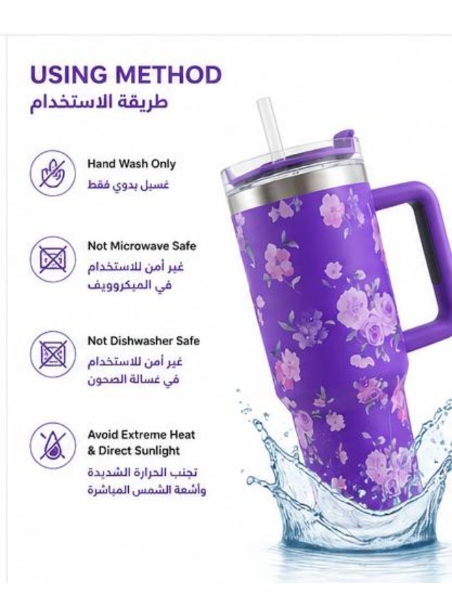 أب وكيل كوب حراري 40 أونصة مع مقبض وشفاطة، ستانلس ستيل مزدوج العزل، غطاء مانع للتسريب، يحافظ على المشروبات ساخنة وباردة، سعة 900 مل للسفر والسيارة والمكتب - Image 2