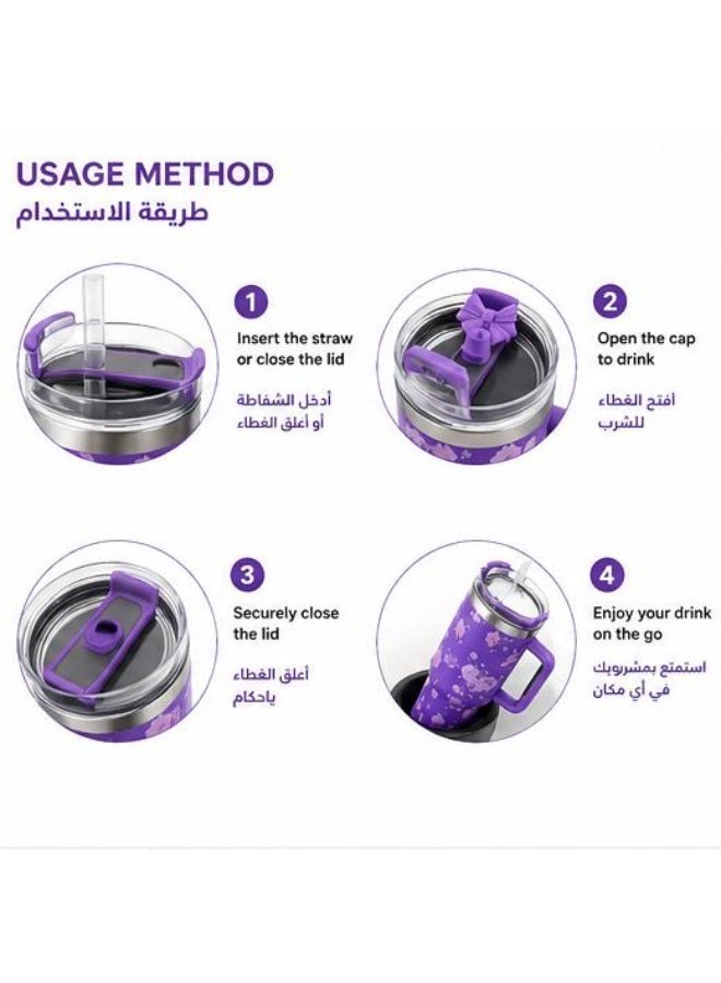 أب وكيل كوب حراري 40 أونصة مع مقبض وشفاطة، ستانلس ستيل مزدوج العزل، غطاء مانع للتسريب، يحافظ على المشروبات ساخنة وباردة، سعة 900 مل للسفر والسيارة والمكتب - Image 5
