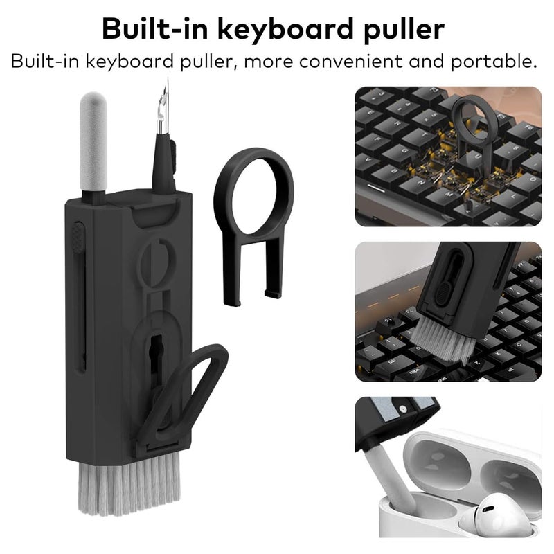 Striff طقم تنظيف لابتوب 8 في 1 للهواتف المحمولة، آيفون، آيربودز، لوحة المفاتيح، جهاز تنظيف الشاشة متعدد الوظائف مع حامل موبايل - أسود - Image 3