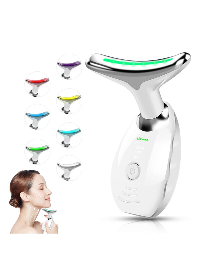 KASTWAVE Azonee Face Neck Massager for Skin Tightening, Multifunctional Facial Massager with 7 Colors, Portable Face Neck Lift Device with Non-Slip Design (White) - Image 1