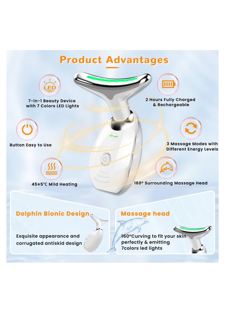 KASTWAVE Azonee Face Neck Massager for Skin Tightening, Multifunctional Facial Massager with 7 Colors, Portable Face Neck Lift Device with Non-Slip Design (White) - Image 2