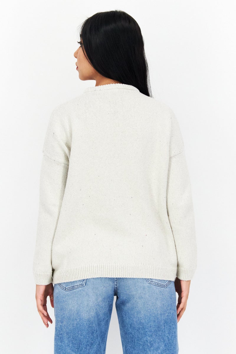Lyle & Scott Women Crew Neck Long Sleeve Embroidered Logo Sweater, Off White - Image 4